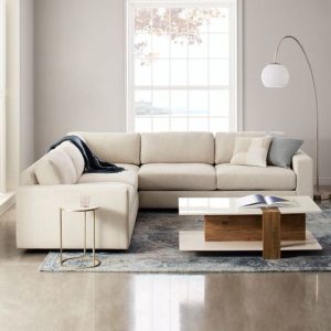 Smart style 3-Piece L-Shaped Sectional Sofa Beige, Chenille Fabric, Midnight, Poly-Fill