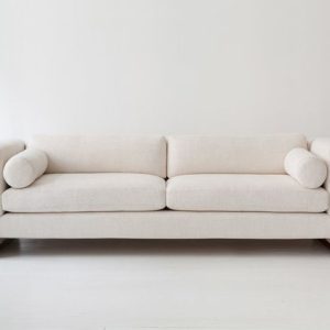 Smart Modern Sofa-Upholstered Down and Solid Wood 3 Seater Sofa Cream Beige Linen Fabric