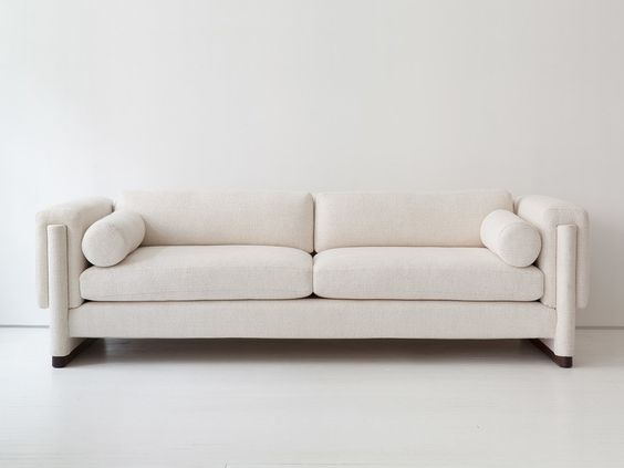 Smart Modern Sofa-Upholstered Down and Solid Wood 3 Seater Sofa Cream Beige Linen Fabric