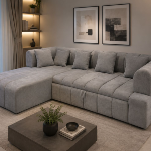 Berlin L-Shape Sofa Cum Bed (Custom Made) – Grey Fabric