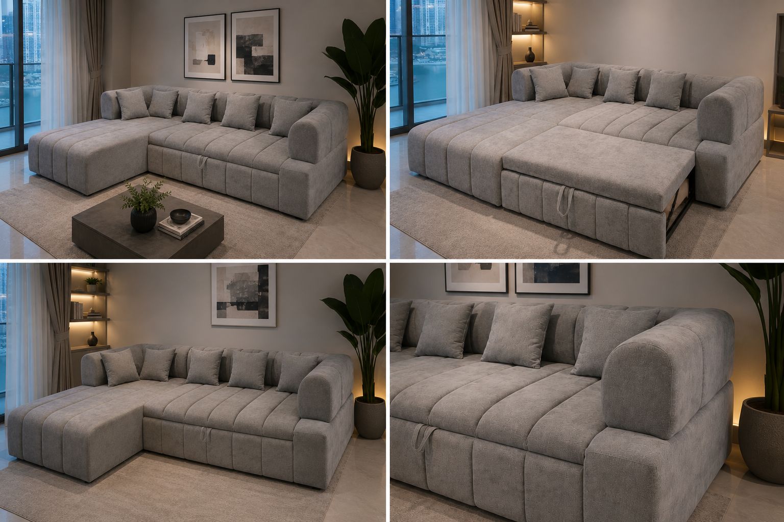 Berlin L-Shape Sofa Cum Bed (Custom Made) – Grey Fabric - Image 2